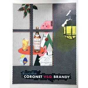 PRINT AD 1943 Coronet VSQ Brandy Christmas Dots Window Holly Art 10.5x13